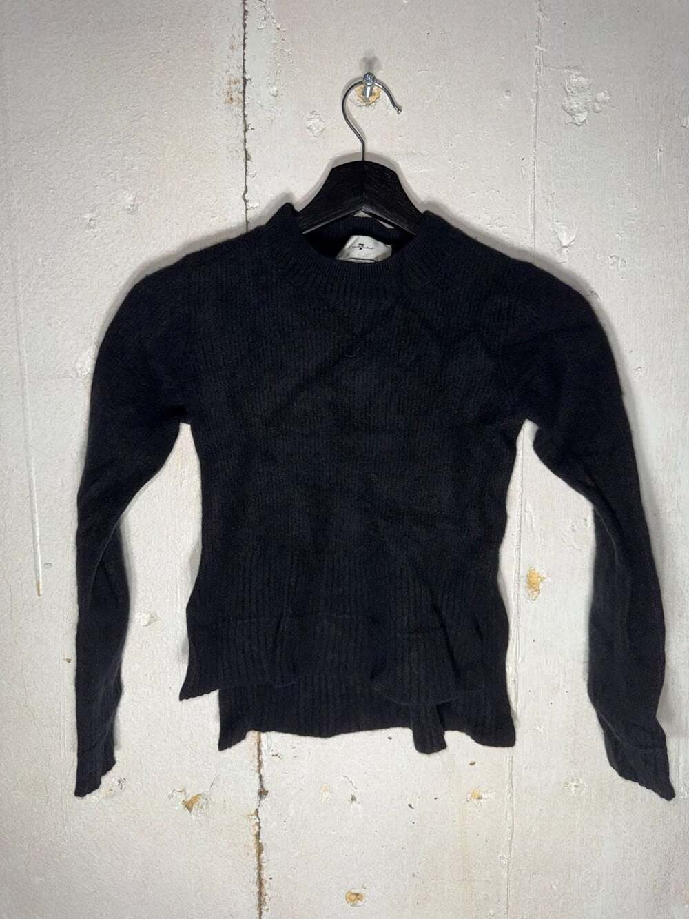 7 For All Mankind Black Italian Yarn Ribbed Asymmetric Hem Knit Sweater
